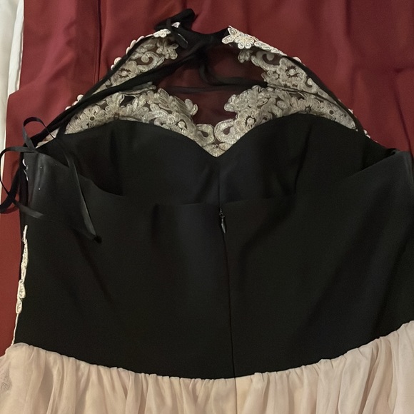 Backless Party Dress- Black with white bedazzled Design Lace bottom - Picture 10 of 10